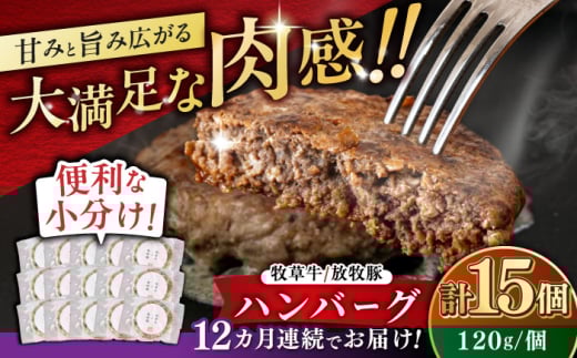 【全12回定期便】【牧草牛×放牧豚】ハンバーグ 15個 《厚真町》【GOODGOOD株式会社】 ハンバーグ 牛肉 豚肉 ジビエ 小分け 冷凍配送 北海道 [AXBP045]