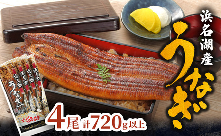 うなぎ 金賞 特大 長蒲焼き 4尾 720g以上 浜名湖産 うなぎ