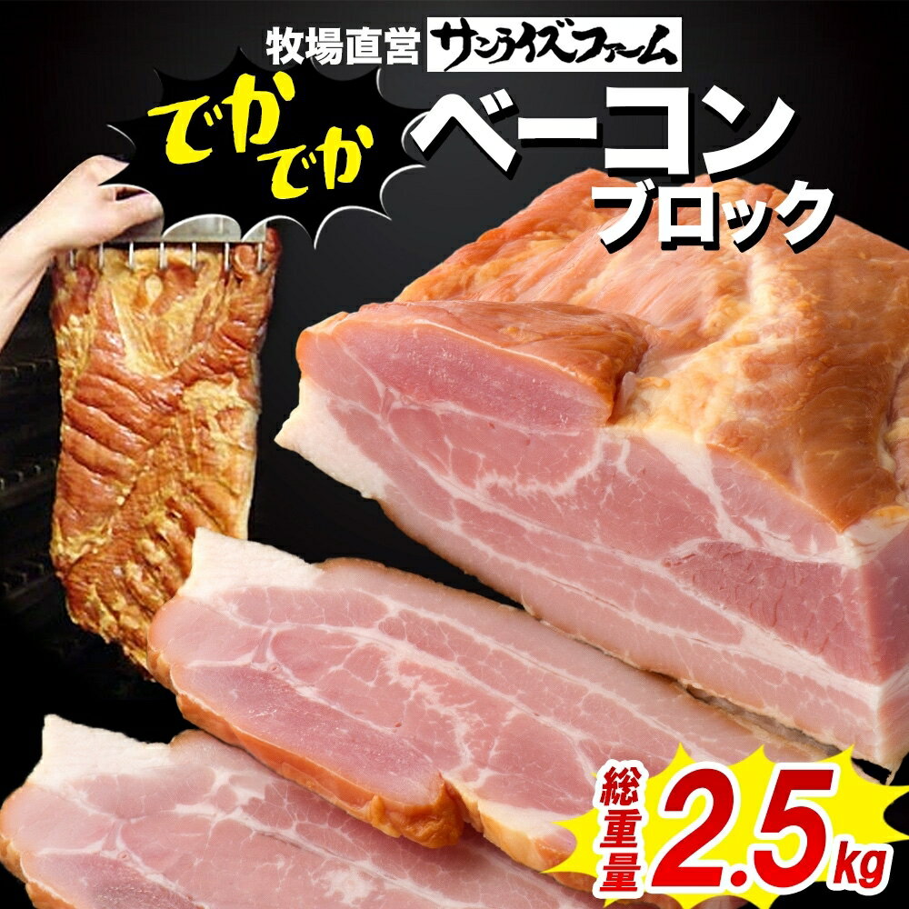 【ふるさと納税】でかでかベーコンブロック約2.5kg 豚肉 国産 肉 ベーコン 大きい デカい 熟成 本格的 桜 スモーク 天然塩 肉厚 ジューシー 夕食 ご飯 つまみ ステーキ つまみ お酒 送料無料 サンライズファーム 千葉県 香取市 SRF017