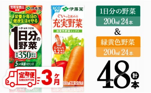 
										
										【3ヶ月定期便】1日分の野菜＆緑黄色野菜（紙パック）48本 【 飲料類 野菜 緑黄色 野菜ジュース セット 詰め合わせ 飲みもの 全3回 】[D07331t3]
									