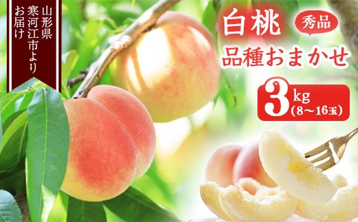 
            《先行予約》令和8年産 山形の白桃 秀品 3kg（8 - 16玉） 品種おまかせ 2026年産 山形県産【2026年8月上旬頃から9月下旬頃発送予定】※ 配送不可 沖縄・離島　016-B-MM012
          