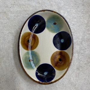 ヤチムン オーバル皿三彩丸紋 2枚セット エドメ陶房【1375094】