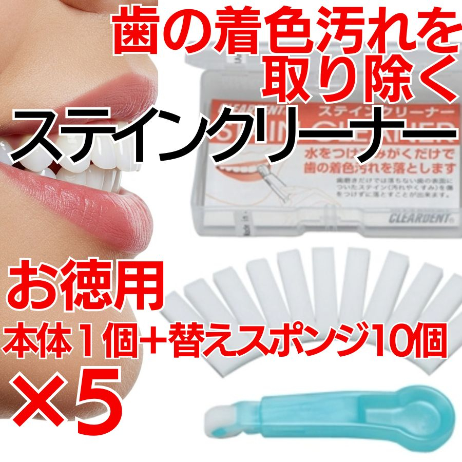
【ふるさと納税】歯の着色汚れクリーナー　ステインクリーナーつけかえ式（本体１個、替え10個）×5　大容量　お徳用　クリアデント　ホワイトニング　美白
