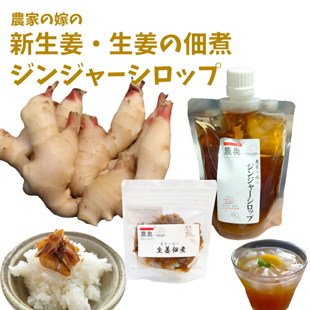 【ふるさと納税】＜新生姜1kg・佃煮1袋・シロップ1個＞農家の嫁の生姜佃煮1袋70g ジンジャーシロップ200ml クラフトジンジャー 掘りたて 土付き 新ショウガ 露地生姜 1kg ごはんのお供（C） ginger 農奥 高知 詰め合わせ らんまん 牧野富太郎 ＜11月下旬頃～順次発送＞