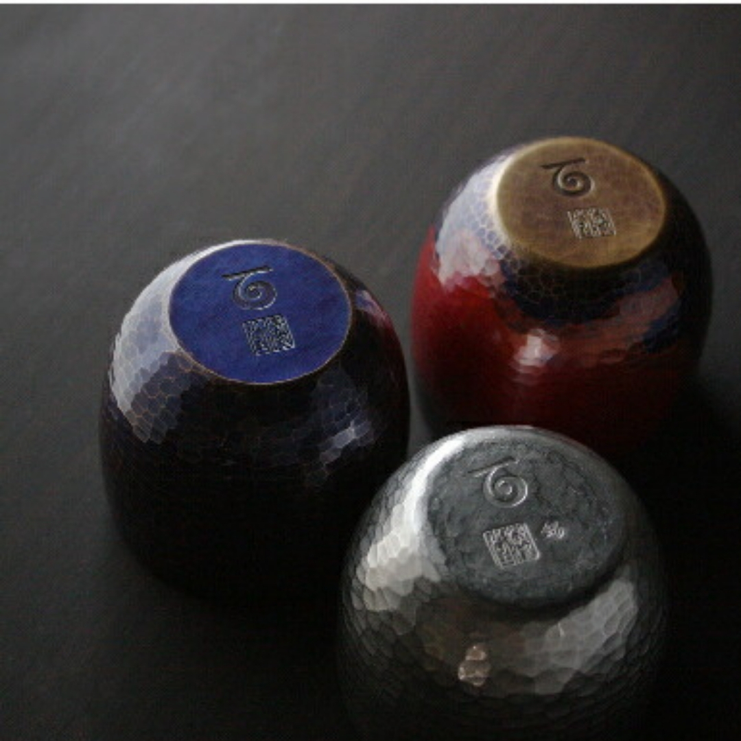 【冷たい口当たり】百年物語 銅製 青藍色 ぐい呑み 手作り 日本酒 贈答品