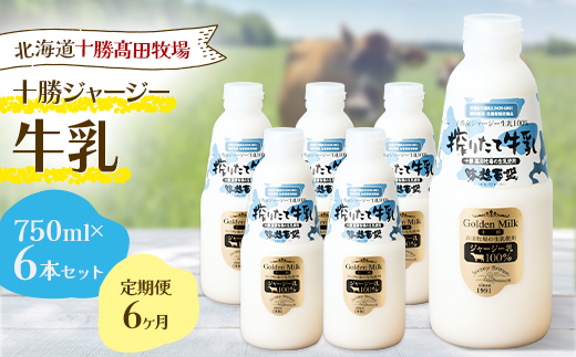 【毎月定期便】【十勝高田牧場】十勝搾りたてジャージー牛乳 750ml×6本セット全6回【配送不可地域：離島】