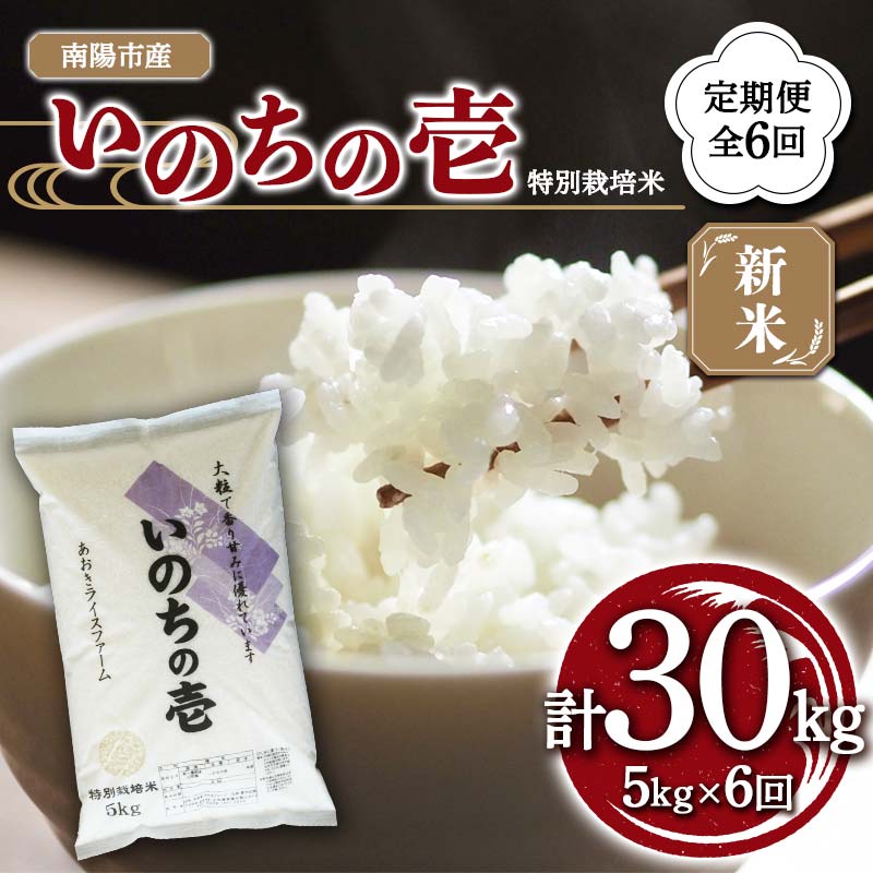 【ふるさと納税】 【金賞受賞農家】 《定期便6回》 令和7年産 特別栽培米 いのちの壱 5kg×6か月 『あおきライスファーム』 山形南陽産 米 白米 精米 ご飯 農家直送 山形県 南陽市 [1617]