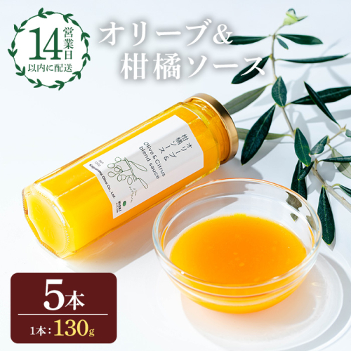No.1261-E オリーブ&柑橘ソース (130g×5本) 油 オリーブ オリーブオイル セット 詰め合わせ 調味料 箱入り ギフト 贈答 プレゼント 柑橘 ソース ジュース 【鹿児島オリーブ】