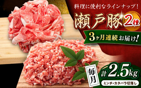 【全3回定期便】瀬戸豚2種セット(ミンチ500g+カタバラ切落し2kg)  計2.5kg / 豚肉 小分け ミンチ 切り落とし / 瀬戸市 / 関屋精肉店[BBBQ207]