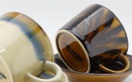 【波佐見焼】Folk Design 二色巻・矢羽根飴釉 コーヒー碗皿 カップ・ソーサー ペアセット 食器 皿 【玉有】 [IE20]