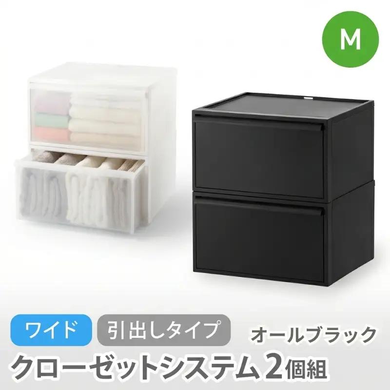 クローゼットシステム ワイド引出し（M）2個組 CS-WD2 2P オールブラック【like025-3A】