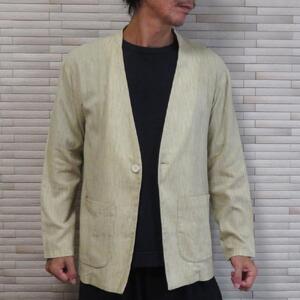 【和心衣・ワゴロモ】高島ちぢみの メンズ ノーカラー 羽織 ジャケット【Ｍサイズ・ベージュ】