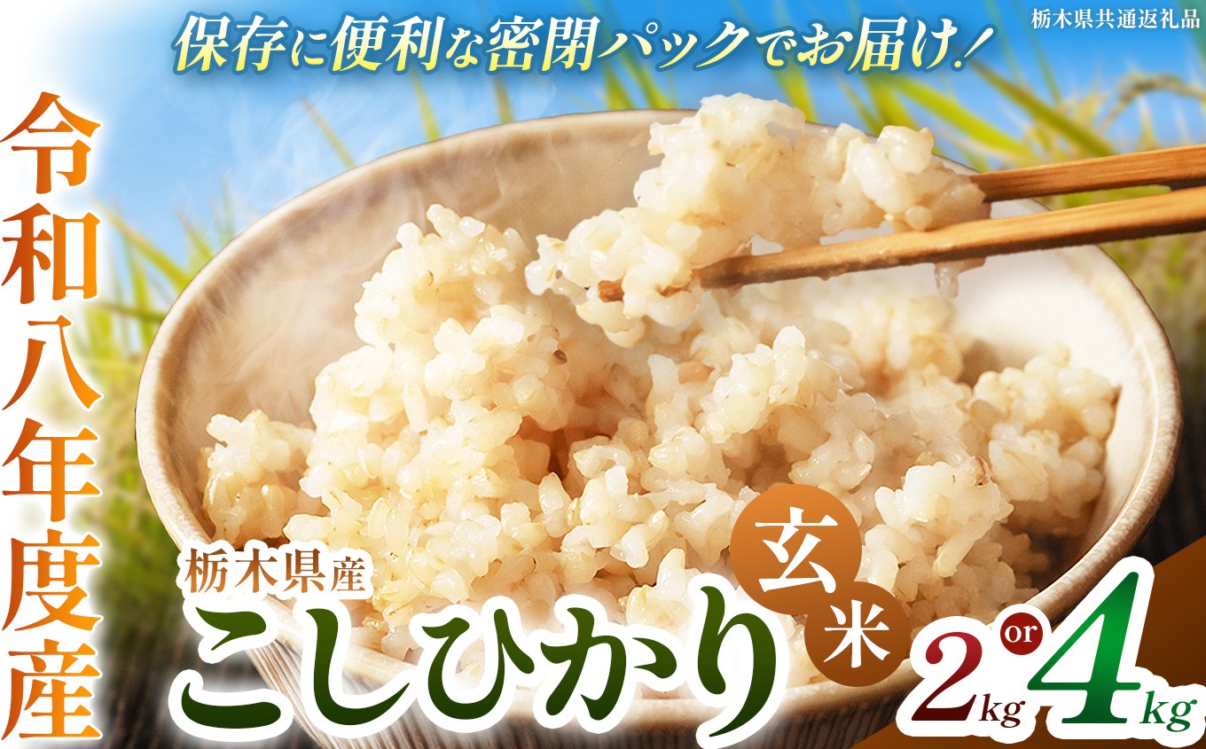 
                  令和8年度 新米 栃木県産 こしひかり 玄米 密閉パック 2kg 4kg 定期便 あり |  栃木県 下野市
                
