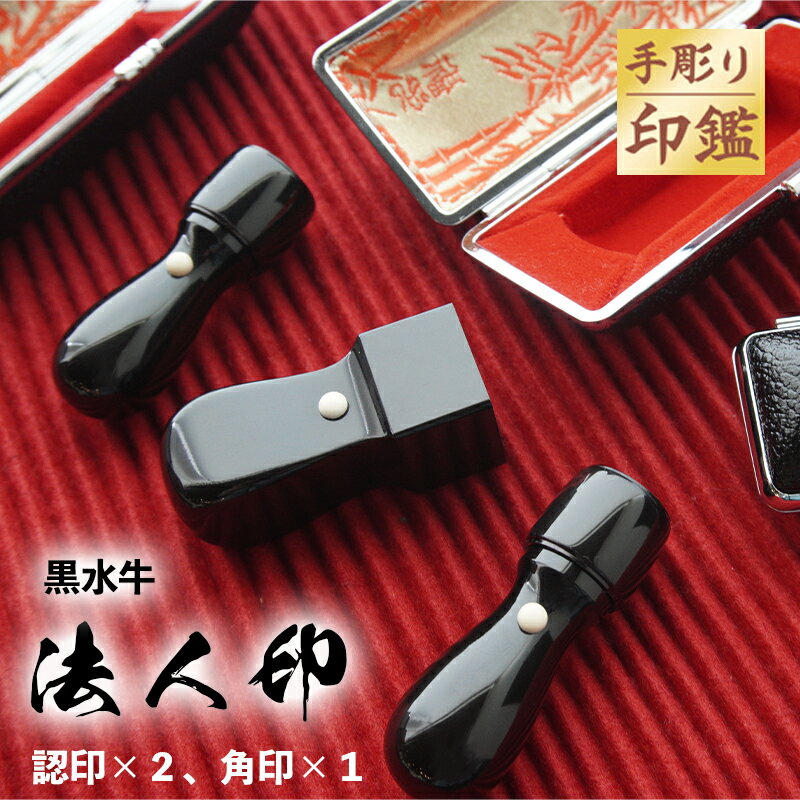 【ふるさと納税】 手彫り印鑑 黒水牛 法人印 丸印 と 角印 2本セット ケース付き 【送料無料】
