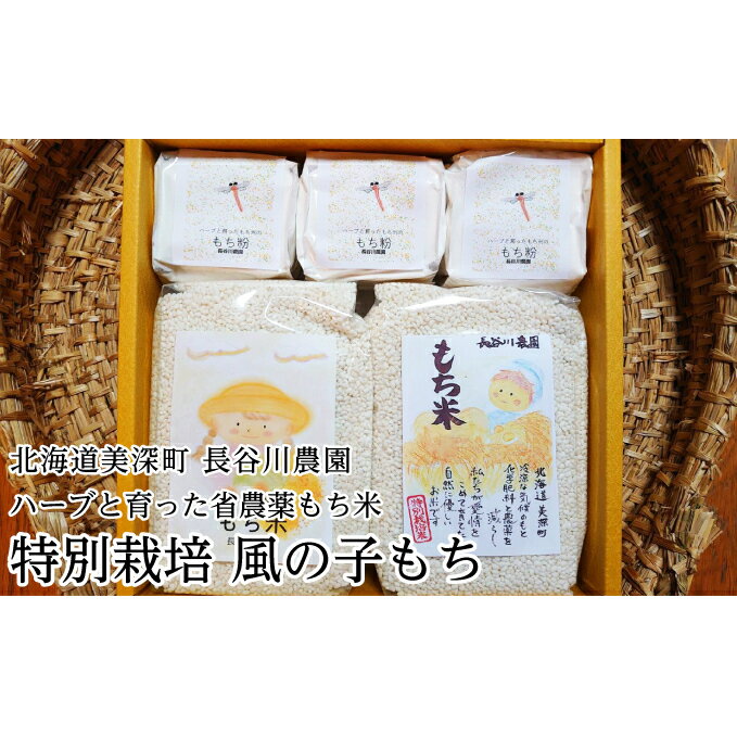 【ふるさと納税】ハーブと育った省農薬の特別栽培もち米「風の子もち」900g×2・もち粉200g×3ギフトセット【北海道美深町】長谷川農園 餅米 北海道産 　お届け：2025年11月頃から発送開始