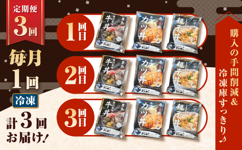 【全3回定期便】鹿児島の丼の具3種セット（1人前）　K258-T05_01a