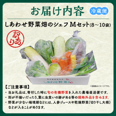 しあわせ野菜畑のシェフMセット　(訳あり規格外の有機野菜を一部使用)【配送不可地域：離島・北海道・沖縄県・四国・九州】