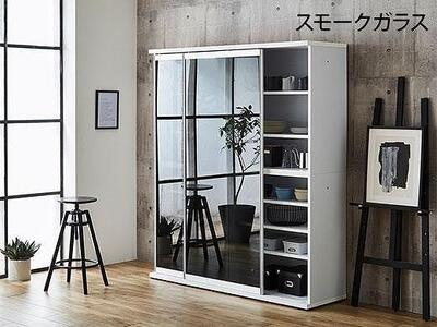 【開梱設置】引き戸 食器棚 ダイニングボード ポエム 幅153.5 （ミスト・クリア・スモークガラス／ホワイト）キッチン収納 大川家具 家具