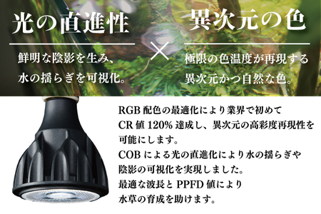 BN025　電球タイプのアクアリウム専用ライト。異次元の彩度、水の揺らぎ、水草の育成に優れています。「ヘリオスアクアLED (ブラック)」