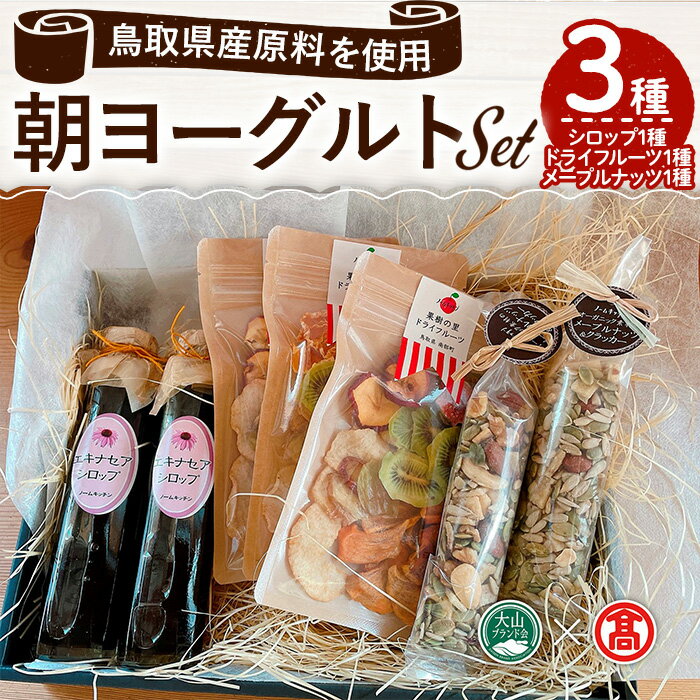 【ふるさと納税】朝ヨーグルトセット(3種) 鳥取県 南部町産 ナッツ エキナセアシロップ ドライフルーツ メープルナッツ 朝食 食品 セット 詰め合わせ 低温乾燥 ヘルシー 果物 果実 ギフト 贈答 プレゼント 【T-DE4】【大山ブランド会】