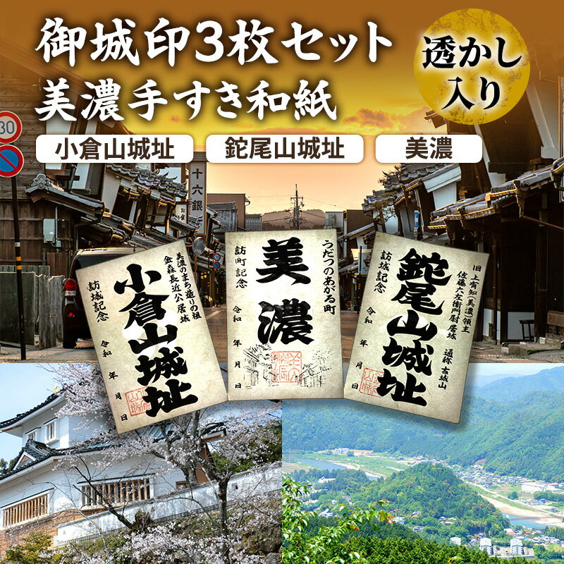 【ふるさと納税】美濃手すき和紙 透かし入り 御城印3枚セット（台紙1枚付）