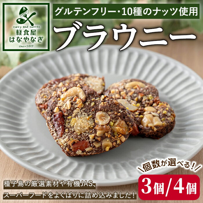 【ふるさと納税】 ＜個数が選べる！＞種子島の風景 よくばりブラウニー(3個or4個) スイーツ 菓子 焼き菓子 おやつ ピーカンナッツ カシューナッツ ピスタチオ マカダミア ヘーゼルナッツ チアシード アーモンド ココナッツ 落花生 オートミール 有機JAS 【軽食屋はなやなぎ】