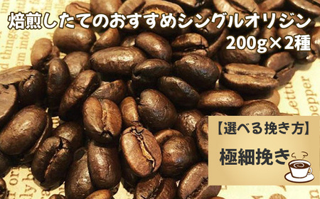 焙煎したてのおすすめシングルオリジン 200g×2種（極細挽き） No.170-05