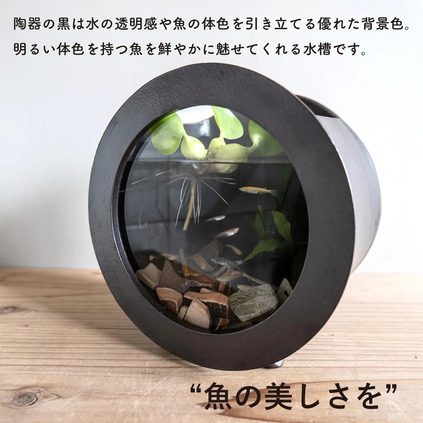 【信楽焼・明山】丸水槽・小（黒）　aqua-03s (176777-40037145)