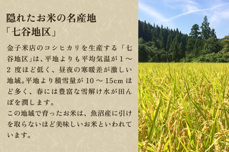 【令和7年産】【定期便3回毎月お届け】老舗米穀店が厳選 新潟県加茂市産コシヒカリ「七谷米」無洗米10kg（5kg×2）〈順次出荷〉 従来品種 金子米店