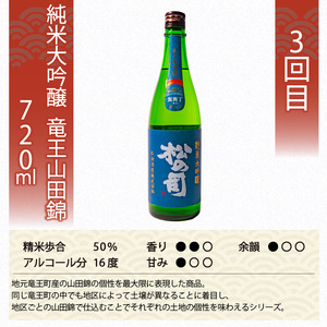 定期便 日本酒 松の司 3ヶ月 計3本 720ml 「純米酒」「楽」「竜王山田錦」 父の日 金賞 受賞酒造 飲み比べ 【 お酒 日本酒 酒 松瀬酒造 人気 日本酒 おすすめ 日本酒 定番 御贈答 銘酒