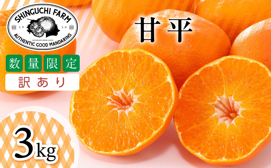 
                  【先行受付】2027年発送!＜訳あり＞甘平 3kg＜C70-165＞みかん ミカン 柑橘 柑橘類 フルーツ 果物 くだもの 人気 美味しい 愛媛県 八幡浜 ふるさと【1710494】 YWTK164
                