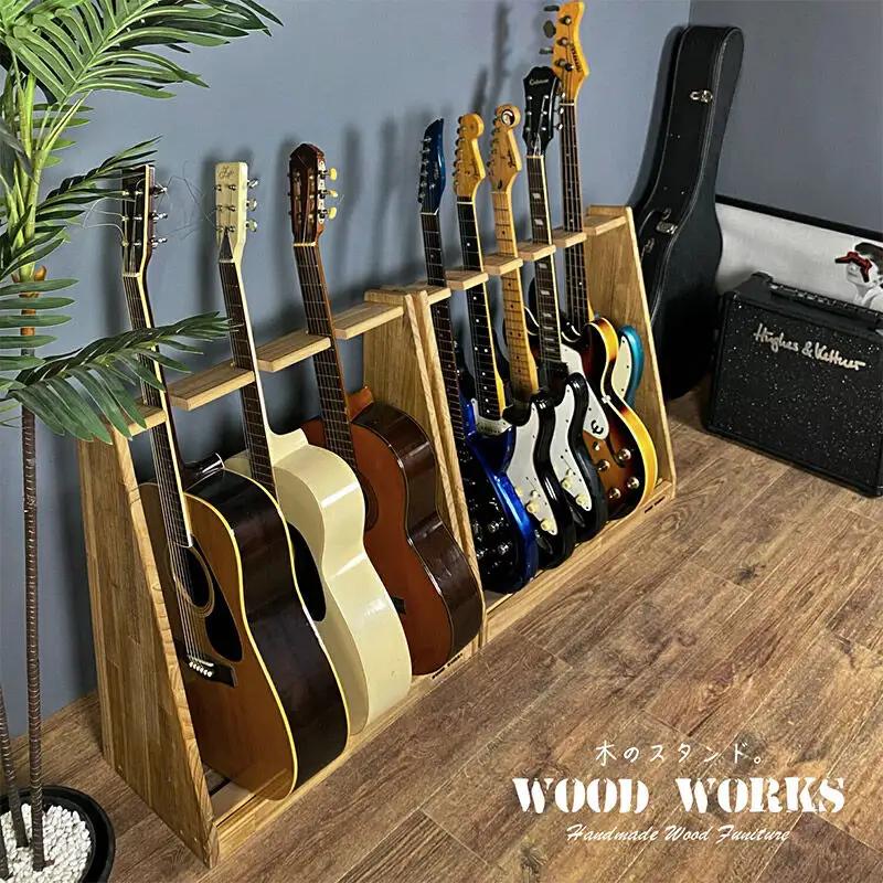 ギタースタンド エレキギター・ベース用 3本掛【本体：ナチュラル】