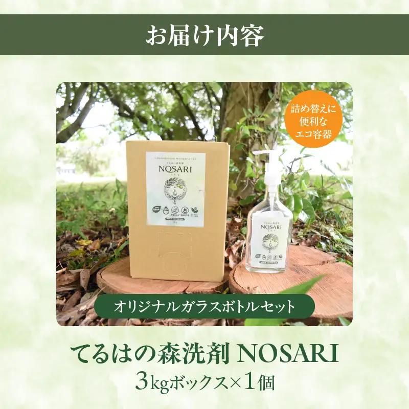 てるはの森洗剤NOSARI 3kg ボックス入り オリジナルガラスボトル 洗剤 洗濯洗剤 日用品 南九州産 よもぎ蒸留水 柑橘精油 綾の名水 合成香料不使用 マイクロカプセル不使用 おすすめ 宮崎県 
