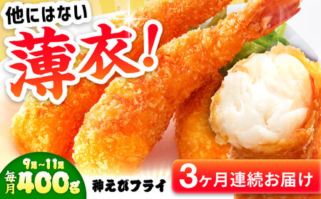 【全3回定期便】水産高校賞受賞！無頭「神えびフライ」9尾～11尾(400g) 吉野ヶ里町/EBI研究所 エビフライ 海老フライ えび エビ 海老 [FDE011]