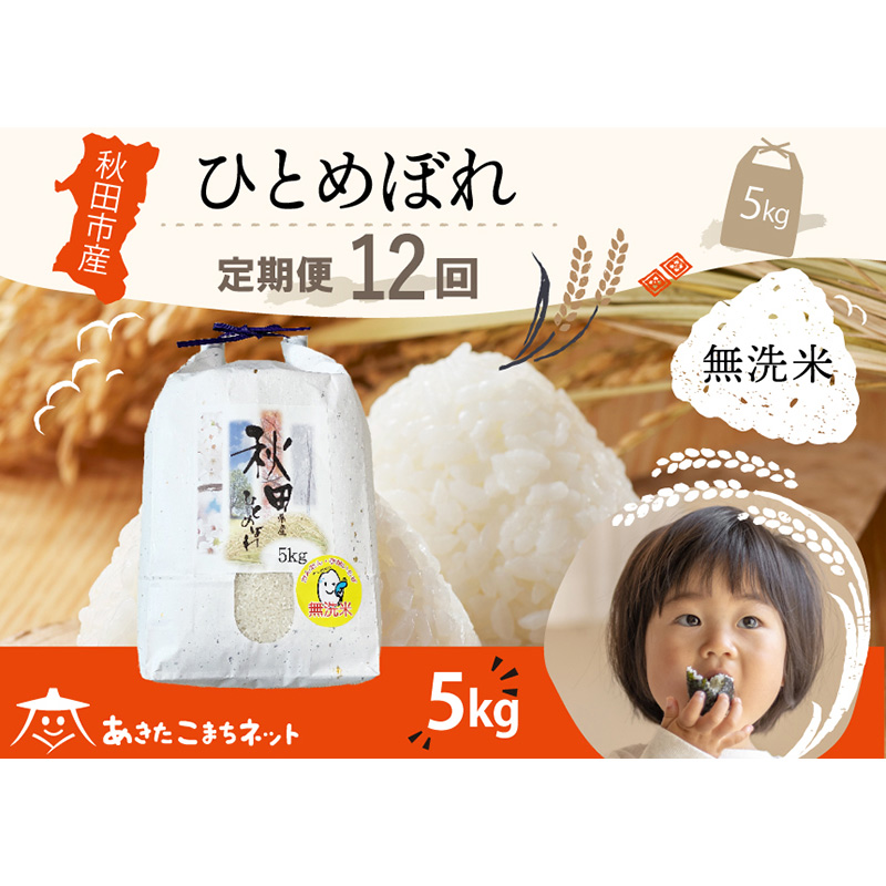 《定期便12ヶ月》ひとめぼれ 5kg 【無洗米】秋田市産