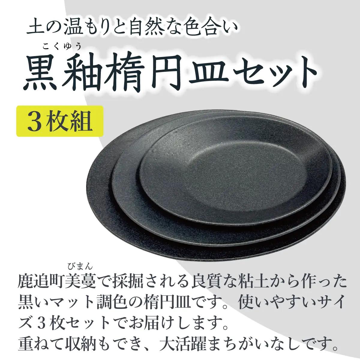 「鹿追焼」黒釉楕円皿3枚セット 【ふるさと納税 人気 おすすめ ランキング 鹿追焼 焼き物 陶芸品 陶器 インテリア 食器 北海道 鹿追町 送料無料】 SKU009