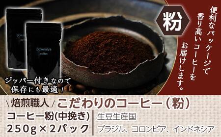 焙煎職人こだわりのコーヒー【粉】500g 小分けパック(ジッパー・バルブ付) ※中深煎り※≪みやこんじょ特急便≫_LC-3301-Q_(都城市) コーヒー粉 250g×2パック 少量パック ジッパー・