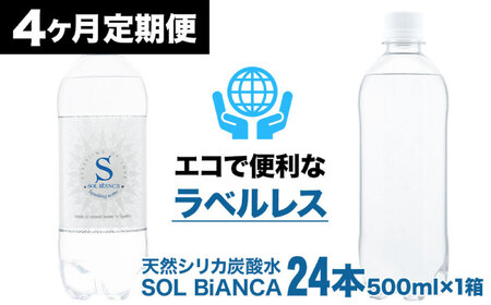 【全4回定期便】シリカ炭酸水 ソルビアンカ ラベルレス 500ml×24本 日田市 / 株式会社OTOGINO 炭酸 飲料 水[AREF070]