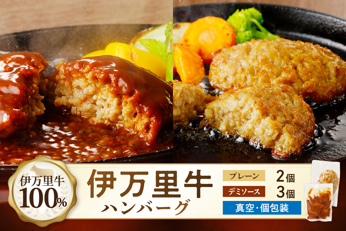 【伊万里牛100％使用】 ハンバーグ セット（プレーン2個＆デミ3個） J1244