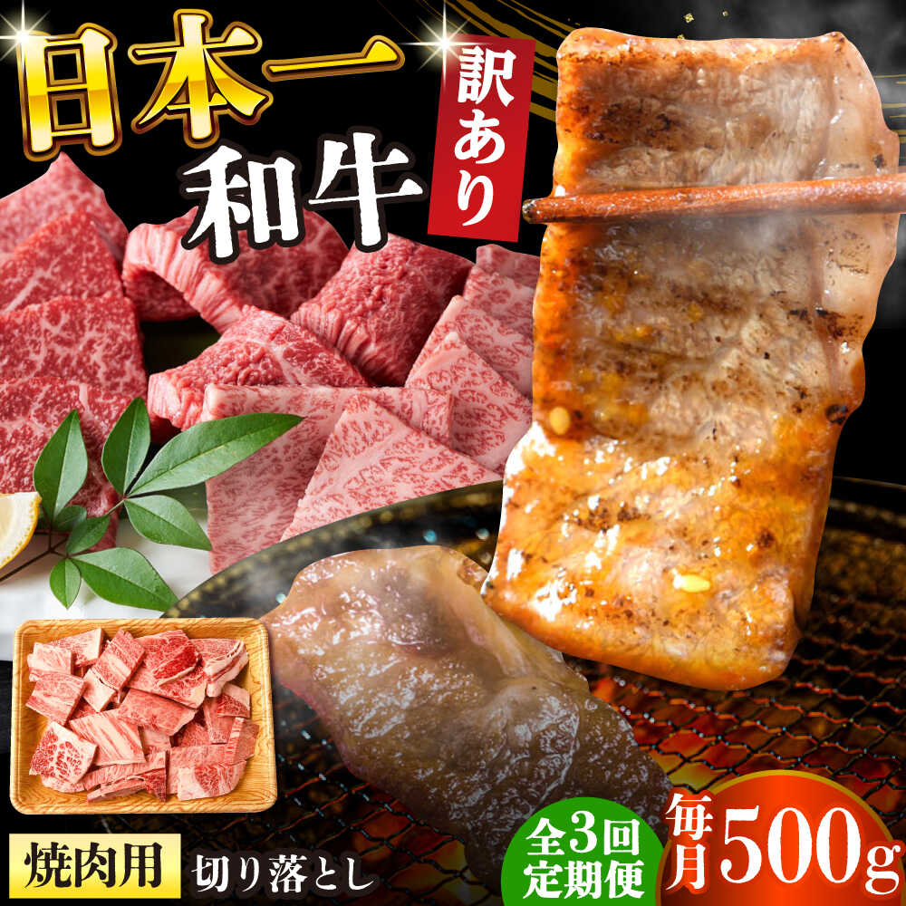 【ふるさと納税】【全3回定期便】【訳あり】【A4〜A5】長崎和牛焼肉切り落とし(肩ロース・バラ）　500g【株式会社 MEAT PLUS】[DBS042]