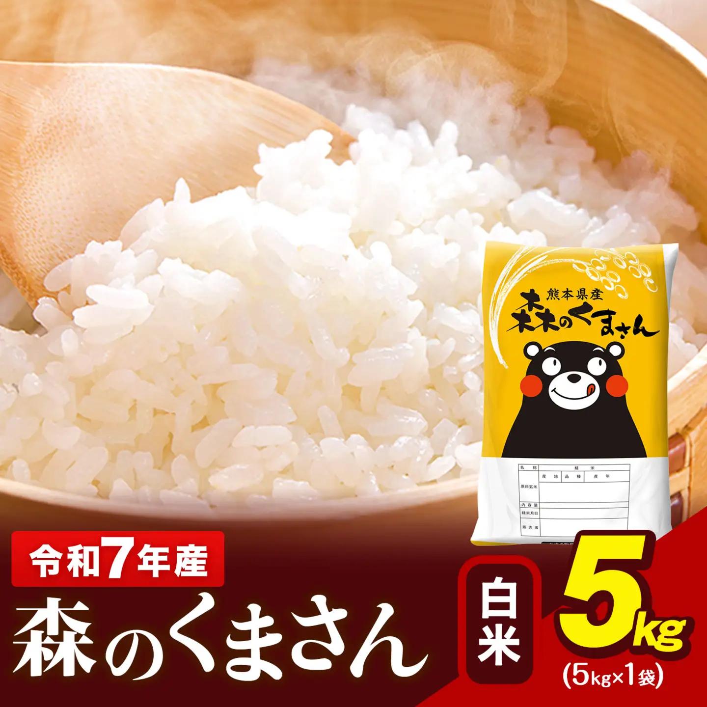 令和7年産 森のくまさん 5kg × 1袋  白米 熊本県産 単一原料米 森くま《7-14日以内に出荷予定(土日祝除く)》｜人気米 熊本県産米 お米 生活応援米