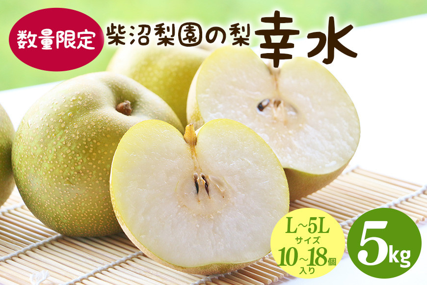
            【先行予約/8月上旬から発送】 柴沼梨園の梨 （ 幸水 ） 梨 5kg 10～18個入り L～5Lサイズ ナシ なし 国産 茨城 秋 旬 フルーツ 果物 数量限定 先行予約 旬の果物 くだもの サイズ 品種 幸水梨 産地 茨城県 くだもの ジューシー 果肉 酸味 ギフト 贈答用 家庭用
          