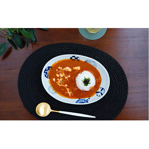 有田焼 染付丸地紋楕円ボール 青雅堂 A30-67_イメージ2