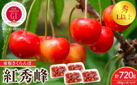 【2027年産 先行受付】GI 東根さくらんぼ 紅秀峰 秀L以上 180g×4 （計720g） 山形県 東根市 FMS提供 hi074-027-r9 さくらんぼ サクランボ フルーツ くだもの 果物 期間限定 先行受付 ご当地 特産 産地 直送 人気