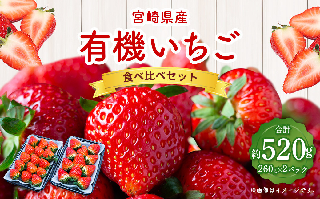 
＜宮崎県産 有機いちご食べ比べセット＞※入金確認後、2023年12月中旬～3月中旬迄に順次出荷します。 計520g いちご 苺 食べ比べ セット
