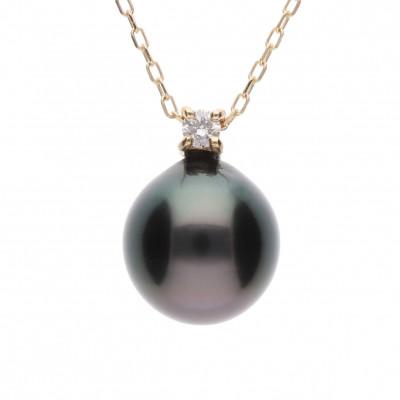 ふるさと納税 神戸市 黒蝶真珠(タヒチ真珠)ダイヤモンド K10 イエローゴールド ペンダントネックレス