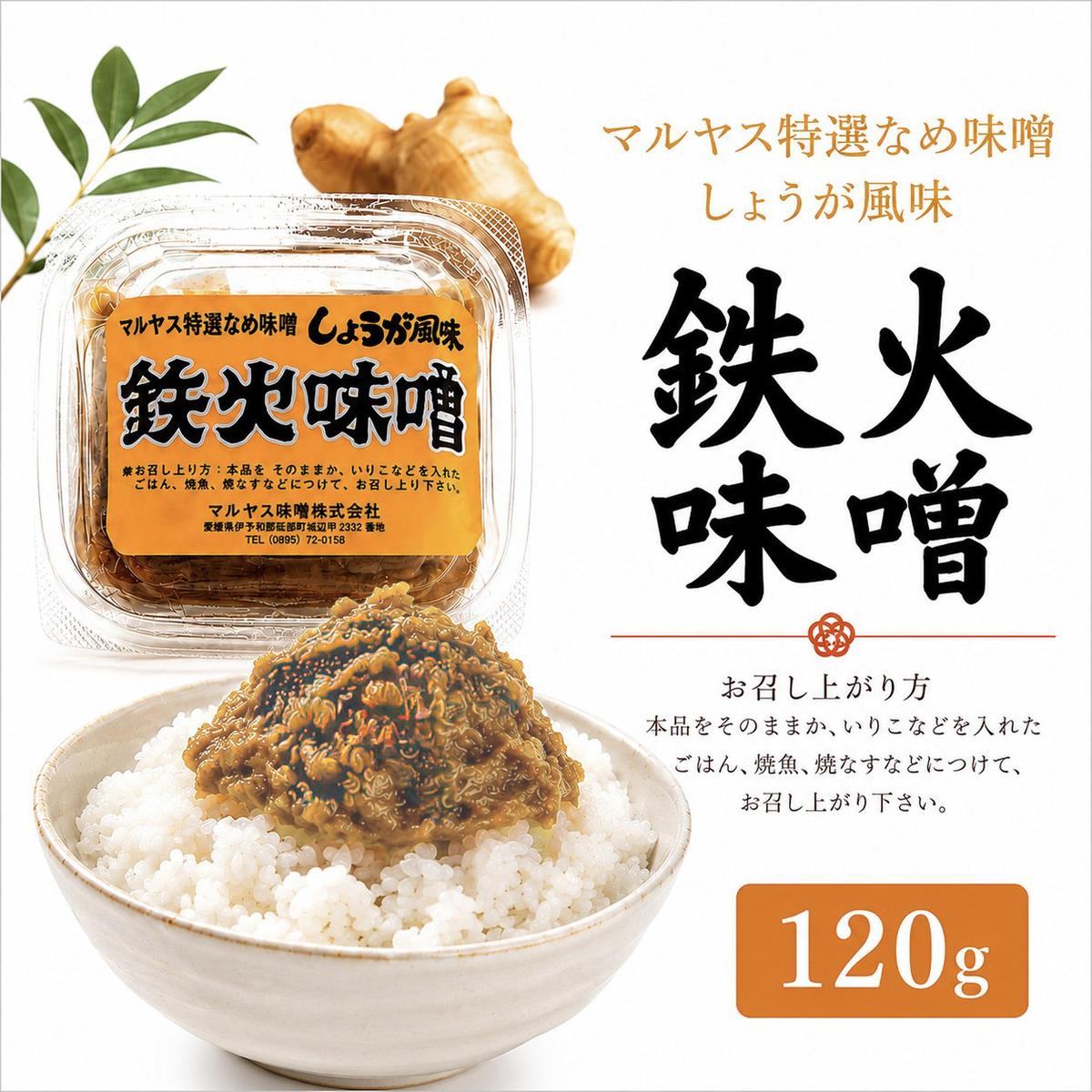 鉄火みそ120g 4パック 味噌 おかず味噌 はだか麦 生姜 しょうが 国産 甘口 老舗 発酵食品 健康 国産 無添加 老舗 人気 おすすめ 調味料 田楽 発酵食品 ギフト 贈答 愛媛県 愛南町 マルヤス味噌