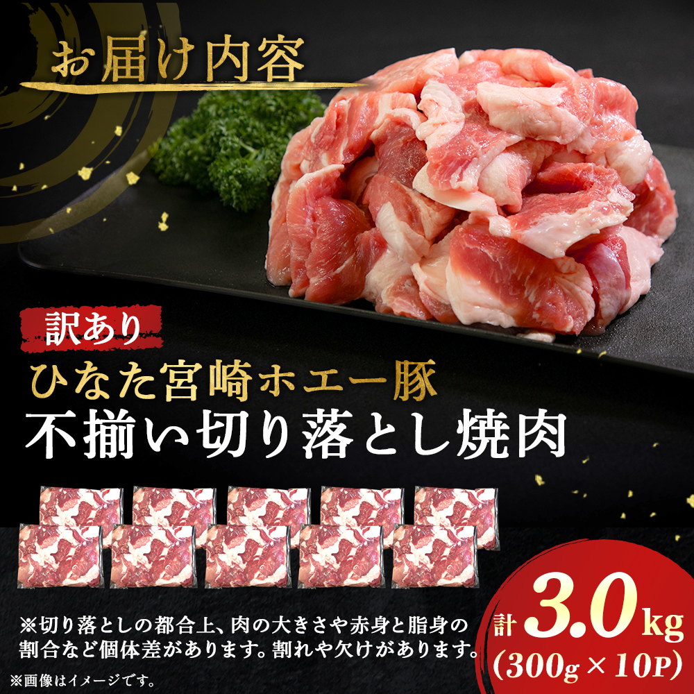 【訳あり】ひなた宮崎ホエー豚不揃い切り落とし焼肉 3.0kg（豚肉 豚 切り落とし こま切れ 小間切れ 小分け しゃぶしゃぶ）