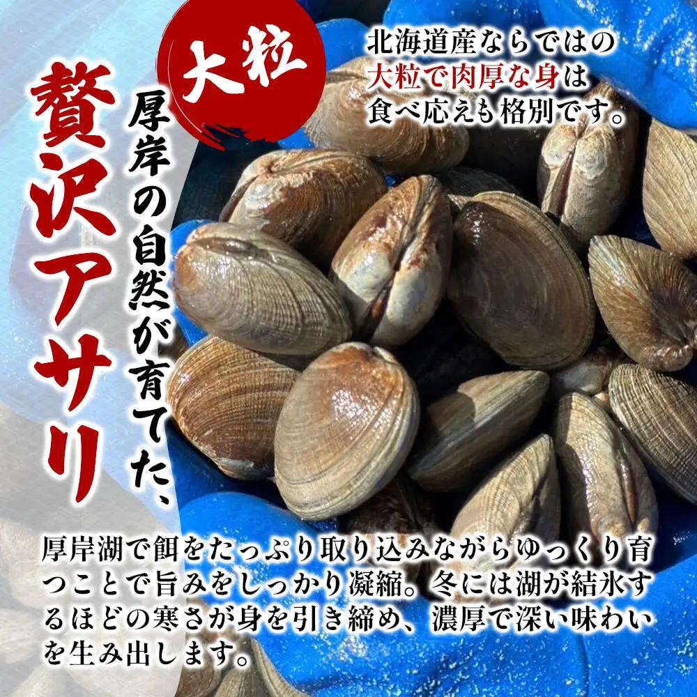 北海道 厚岸産 砂抜き済み あさり 2kg ＆ ブランド牡蠣 マルえもん 殻付き LLサイズ 20個 【光輝】 [ 魚貝類 海鮮 海の幸 みそ汁 酒蒸し アサリバタ 産地直送 生食用牡蠣 生食用 牡蠣