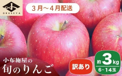 ［訳あり］ 選べる配送時期 旬のりんご 約3kg 6～14玉 ［小布施屋］ 傷 規格外 不揃い 訳アリ 家庭用 りんご 林檎 リンゴ 果物 フルーツ 長野県産 信州産 特産 産地直送 産直 数量限定 先行予約 3月発送 4月発送 令和7年産 【2026年3月～2026年4月配送】［A-304e］